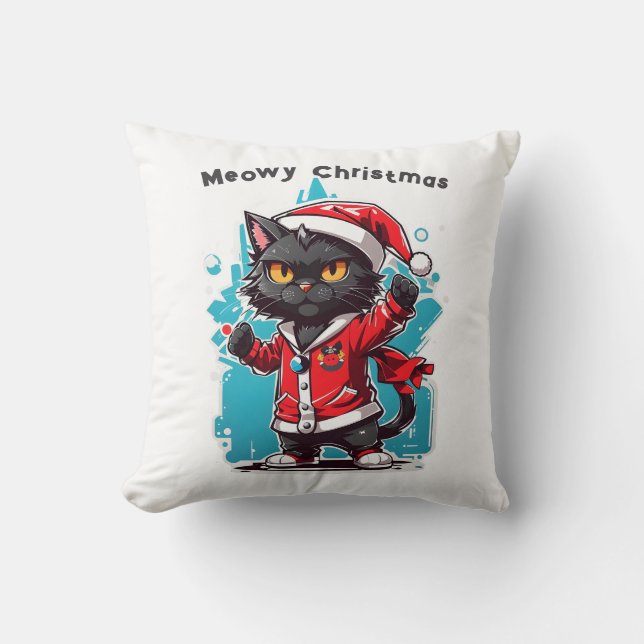 Almofada Gato Negra Dabbing: Festividades de Natal Feliz (Frente)