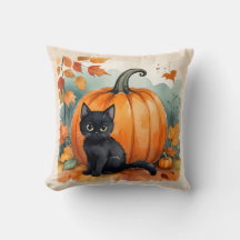 Gato Negro com Halloween Decorativo de Abóbora