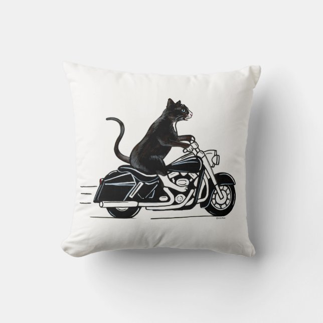 Almofada Gato Negro Dirigindo Uma Moto (Frente)
