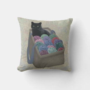 Almofada Gato negro em saco de fios
