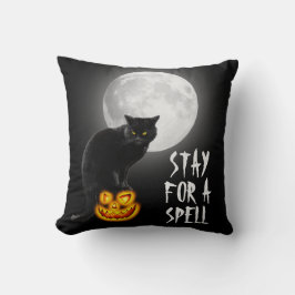 Almofada Gato Negro Halloween com Lua