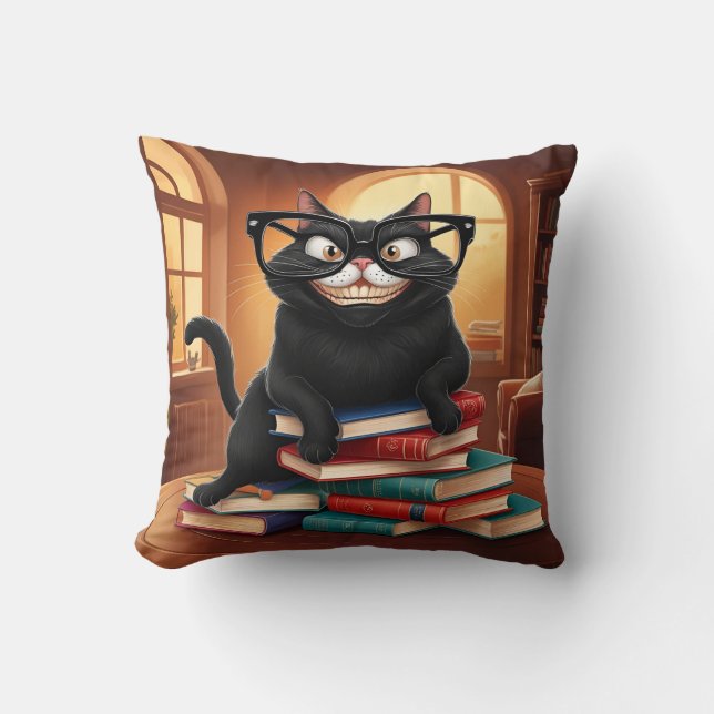 Almofada Gato Negro Inteligente e livros com Óculos - Carro (Frente)