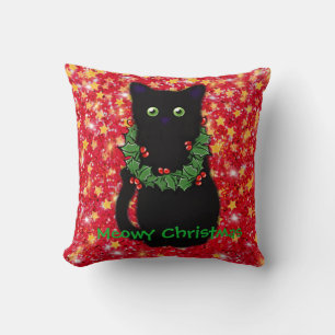 Almofada Gato negro   Meowy Christmas   Holly garland