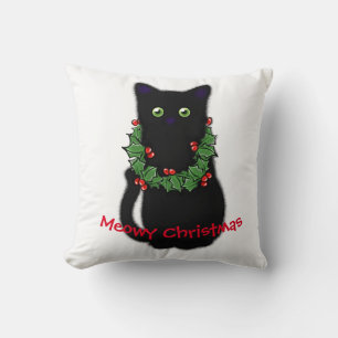 Almofada Gato negro   Meowy Christmas   Holly garland