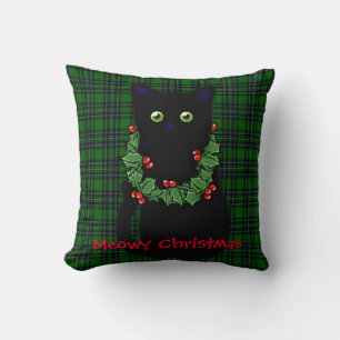 Almofada Gato negro   Meowy Christmas   Holly garland
