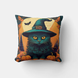 Almofada Gato Negro num Chapéu de Bruxas