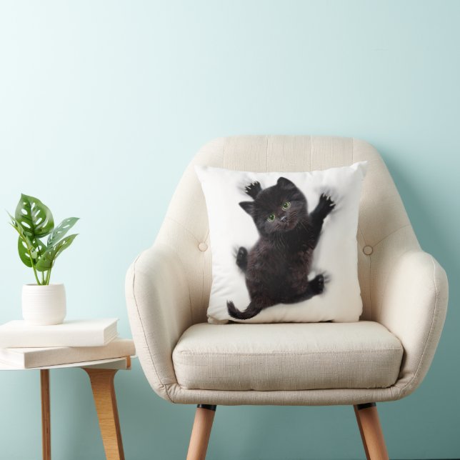 Almofada Gato Negro Subindo Nas Costas Humanas (Cadeira)