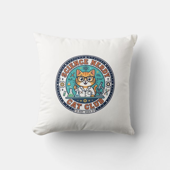 Almofada Gato Nerdy de Ciência Presente para Mãe de Gato -  (Frente)