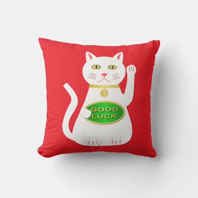 Almofada Gato Oriental Sortudo com Padrão Duplo (Frente)