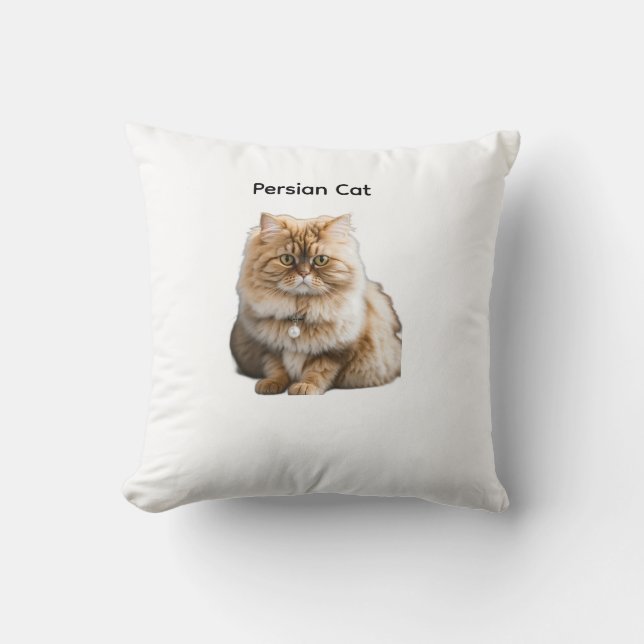 Almofada Gato Persa Beige Fofo Sentado com Colar de Pérola (Frente)