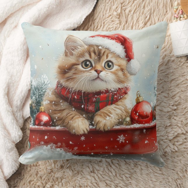 Almofada Gato Persa no Trenó Deixe Nevar Natal (Cobertor)