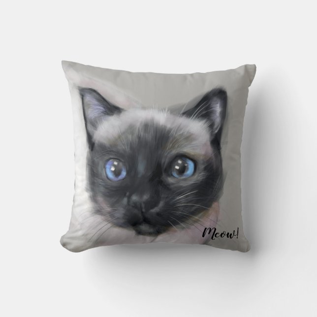 Almofada Gato pintado digitalmente. Miau! (Frente)
