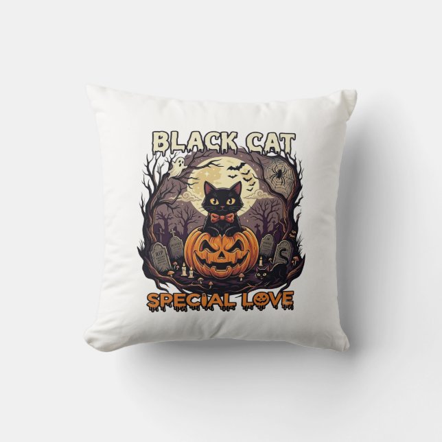 Almofada Gato Preto Amor Especial Halloween Abóbora Lua Che (Frente)