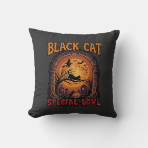 Almofada Gato Preto Amor Especial Halloween Lua Bruxa Abóbo