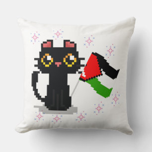 Almofada gato preto bonito segura bandeira da Palestina