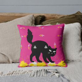 Almofada Gato Preto Branco Amarelo Padrão Rosa Personalizad