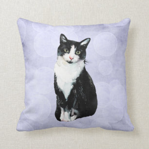 Almofada Gato preto & branco da aguarela do smoking