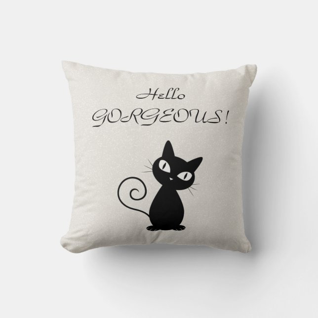 Almofada Gato Preto Caprichoso e Fantasioso Glittery-Olá Ma (Frente)