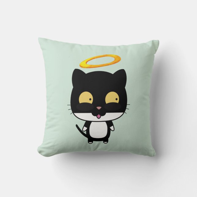 Almofada Gato Preto com Anjo Halo Ouro (Frente)