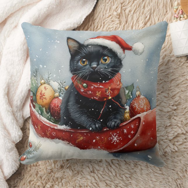 Almofada Gato Preto com Lama Deixe-o nevar Natal (Cobertor)