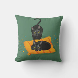 Almofada Gato preto com pássaro amarelo / 2 gatos pretos na