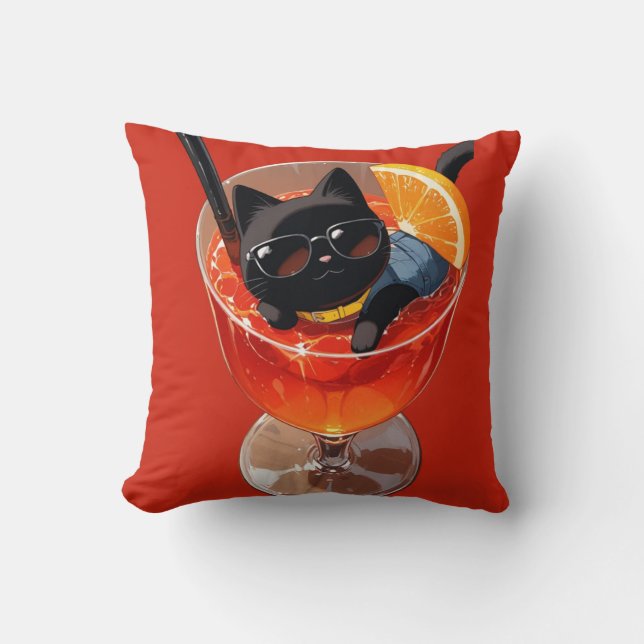 ALMOFADA GATO PRETO DE ANIME NUM COPO DE SUCO (Frente)