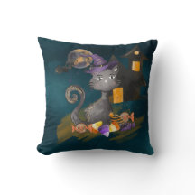 Gato Preto de Aquarela com doces, Halloween