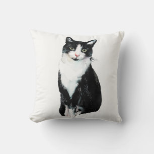 Almofada Gato Preto e Branco em Aquarela
