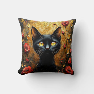 Almofada Gato Preto e Rosas