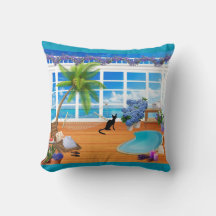 Gato Preto e Travesseiro de Praia