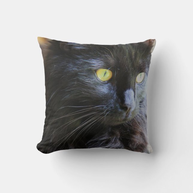 Almofada Gato preto em sua cara! travesseiro decorativo (Frente)