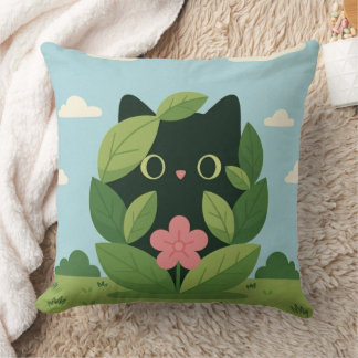 Almofada Gato Preto Fofo na Folhagem Arte Digital | Estétic