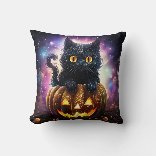 Almofada Gato Preto Galáxia Abóbora (Frente)