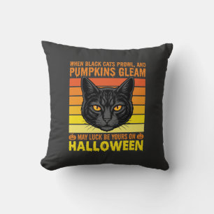 Almofada Gato Preto Gráfico de Abóbora Vintage de Halloween