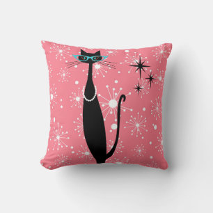 Almofada Gato Preto MCM Moderno de Meio século da Era Atômi