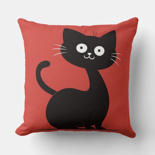 Almofada Gato Preto Minimalista Fofo Desenho Animado Gato E (Frente)