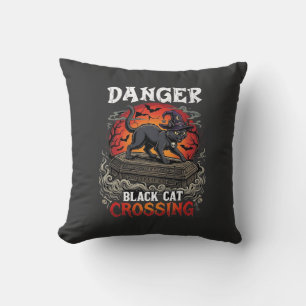 Almofada Gato Preto Perigoso Atravessando Chapéu de Bruxa d