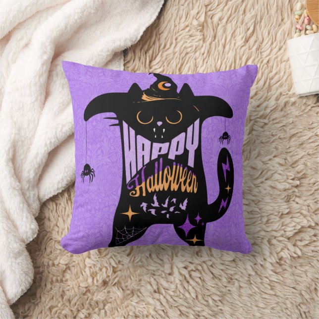 Almofada Gato Preto Retro Divertido Halloween (Cobertor)