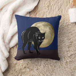 Almofada Gato Preto Rondando no Halloween em uma Noite de L
