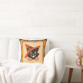 Almofada Gato Preto Vintage Halloween Com Chapéu De Bruxa L