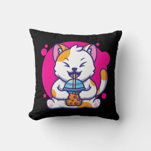 Almofada Gato Rindo Neko Kawaii Boba Tea Em Estilo De Anime