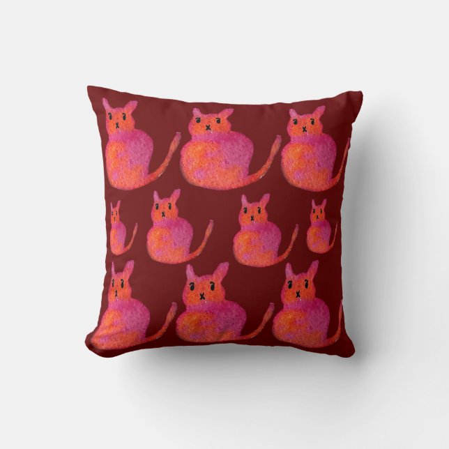 Almofada Gato rosa funky gato fofo (Frente)