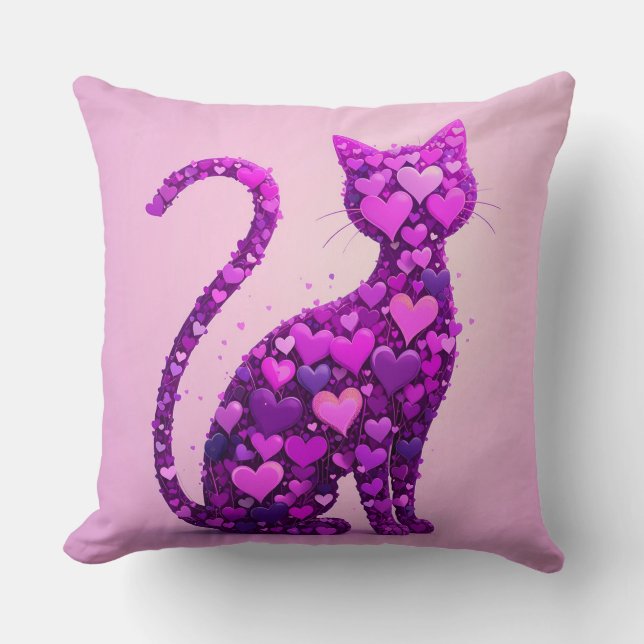 Almofada Gato Roxo Composto por Forma de Coração (Frente)