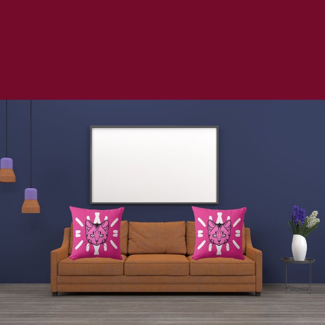 Almofada Gato Roxo E Stripe Branca Em Rosa Moderno (Criador carregado)