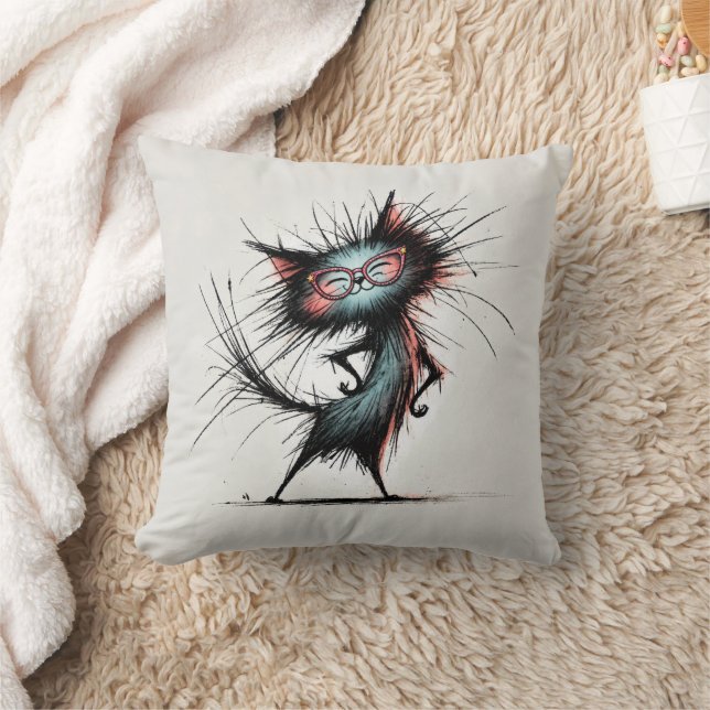 Almofada Gato Sarnento e Sassy Usando Óculos Vermelhos (Cobertor)