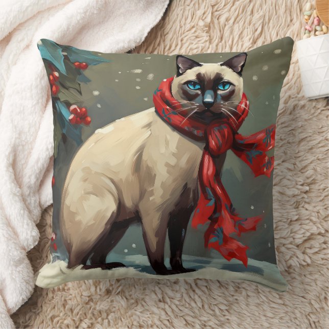 Almofada Gato Siames no Natal de Neve (Cobertor)