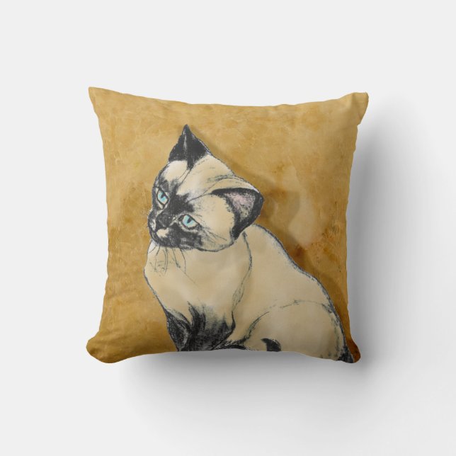 Almofada Gato Siamese no ouro (Frente)