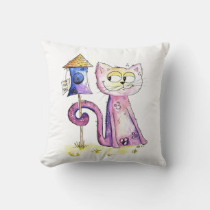 Almofada Gato Sneaky Bastante Bestial com Birdhouse