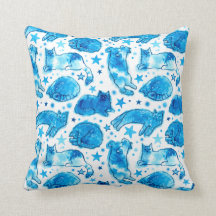 Gato Sonho Estrelas Cats Aquarela Padrão Branco Az