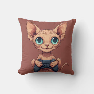 Almofada Gato Sphynx Segurando Controle de Jogo